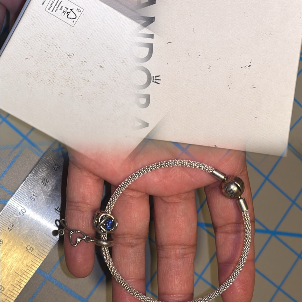Pandora Sterling Silver Bracelet & 2 Pandora Sterling Silver Charms View 4